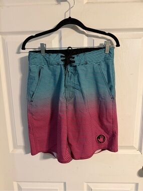 Body Glove Blue to Pink Gradient Striped Swim Trunks